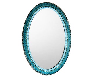 Bathroom Mirror, Unique Mosaic Mirror in Teal, Aqua and Blue