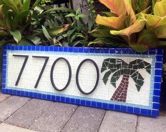 House Number Sign, Palm Tree, Mosaic Address Sign