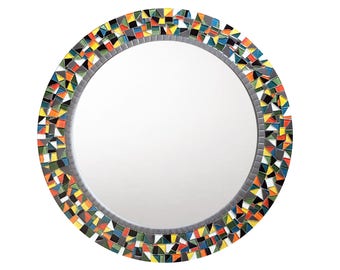 Round Mosaic Mirror, Colorful Mirror, Rainbow Mirror, Glass Mosaic Wall Mirror