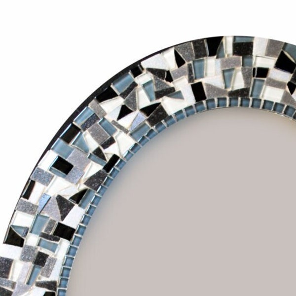 Mirror for Wall, Oval Mosaic Mirror, Black and White