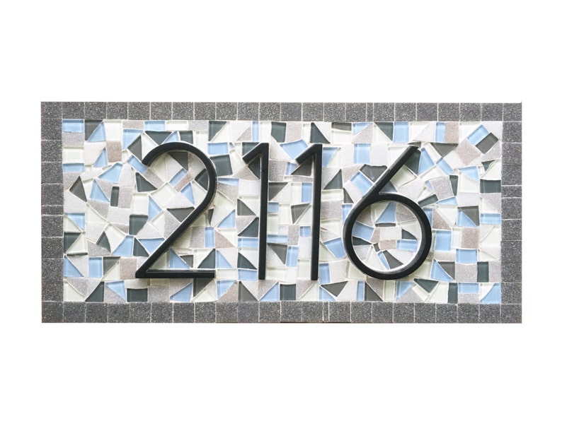 Mosaic Address Sign, Beach House Grays and Blues image 1