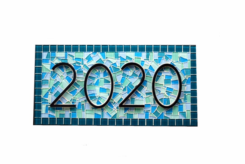 Mosaic House Number Sign, Teal Aqua Blue, Beach House Address Plaque image 3