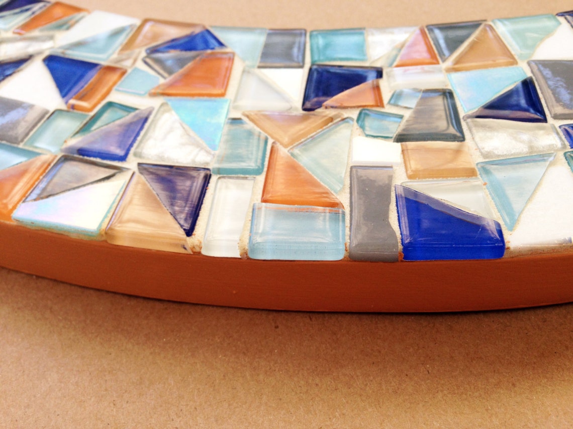 Round Mosaic Mirror Modern Nursery Mirror Blue Orange | Etsy