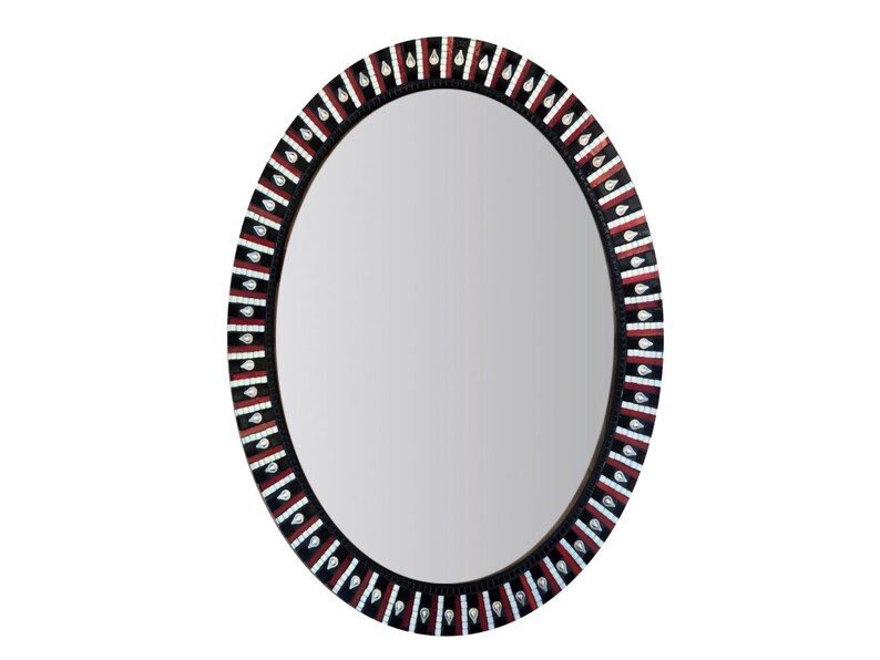 Oval Wall Mirror Black White Red Modern Home Decor Contemporary Decorative