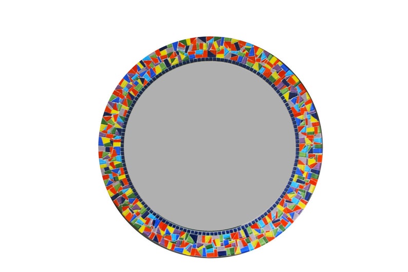 Colorful Round Mosaic Wall Mirror, Rainbow Colors, Mosaic Mirror image 1