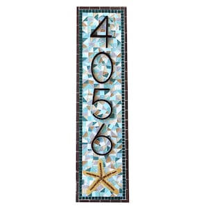 Mosaic House Number Sign: Beach House Address Plaque with Starfish