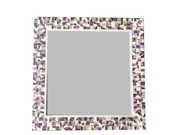 Mosaic Mirror, Purple Green White Wall Mirror
