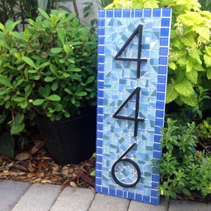 Address Sign, House Number Sign, Mosaic Address Plaque, Blue and Black, Unique Address Sign image 5