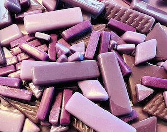 Mixed Lot - Purple Mosaic Tiles - Many Sizes and Shapes - 1/2 LB (8 ounces)