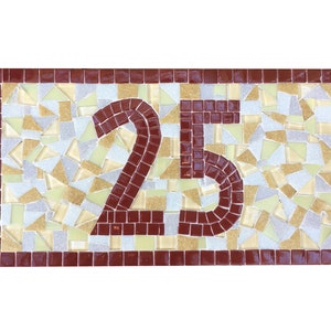 Mosaic Outdoor House Number Sign in Maroon, Gray, Golden Yellow image 1