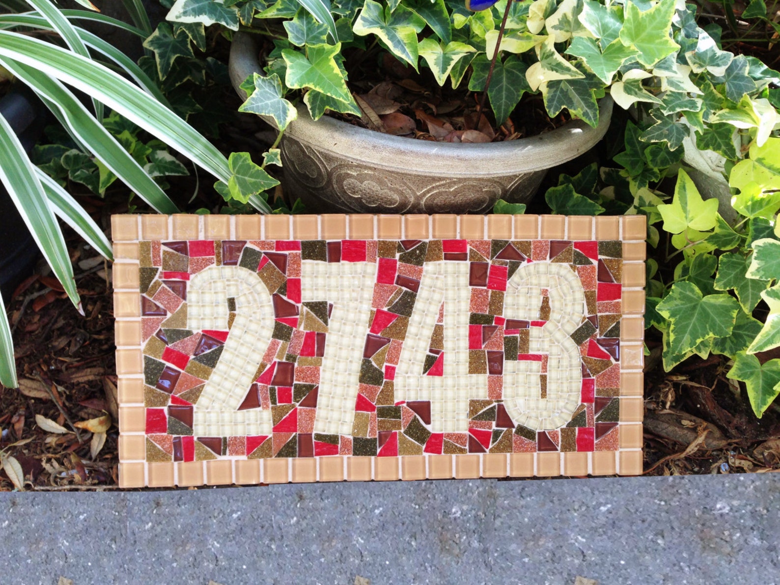 Mosaic House Number Plaque Address Sign in Earth Tones Etsy