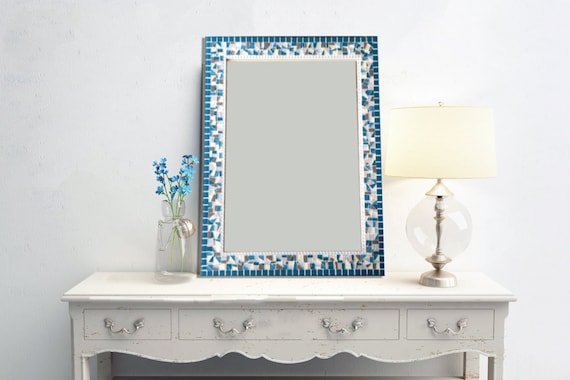 Decorative Mirror, Mosaic Mirror, Large Wall Mirror, Blue and White