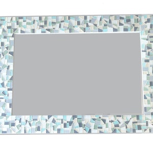 Mosaic Mirror // Neutral White, Gray, and Light Aqua // Beach House Decor image 1