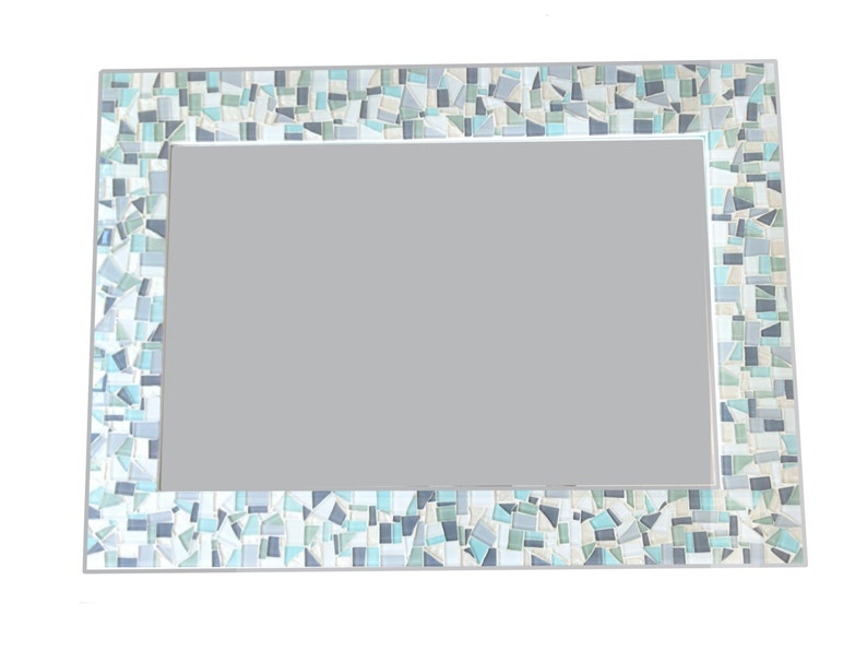 Mosaic Mirror // Neutral White, Gray, and Light Aqua // Beach House Decor image 1