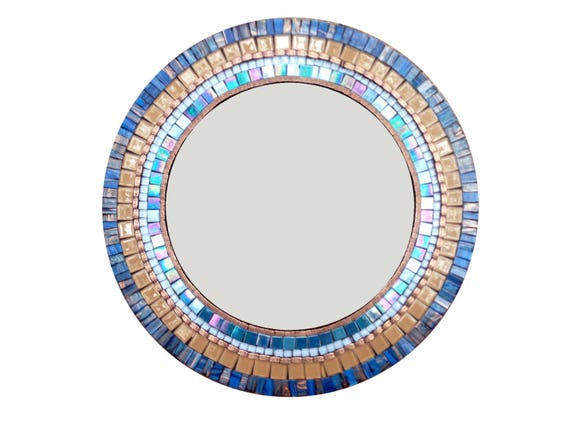 Round Mirror Navy Blue Copper Mosaic Round Mirror Navy Blue Copper Mosaic, Navy Blue Round Mirror