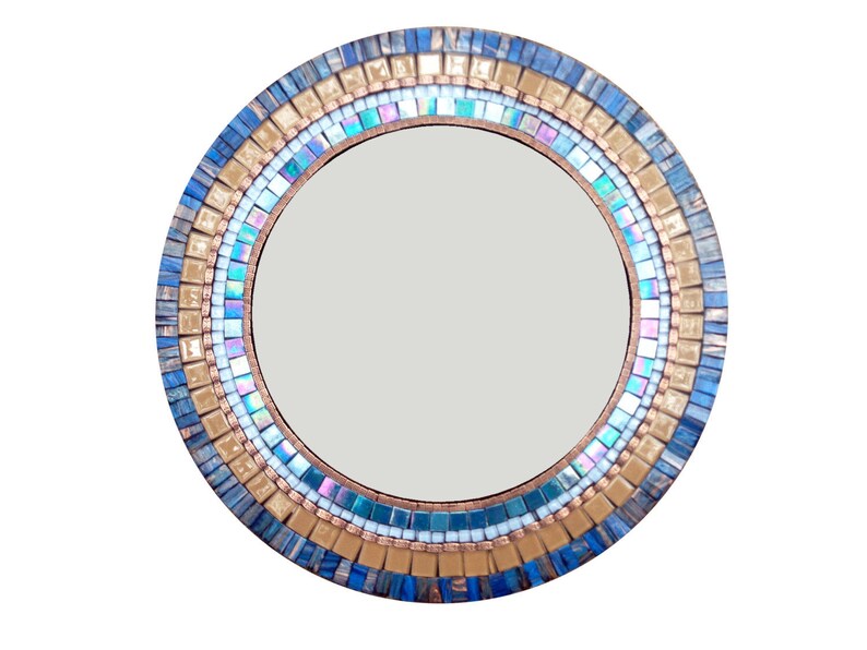Round Mirror Navy Blue Copper Mosaic