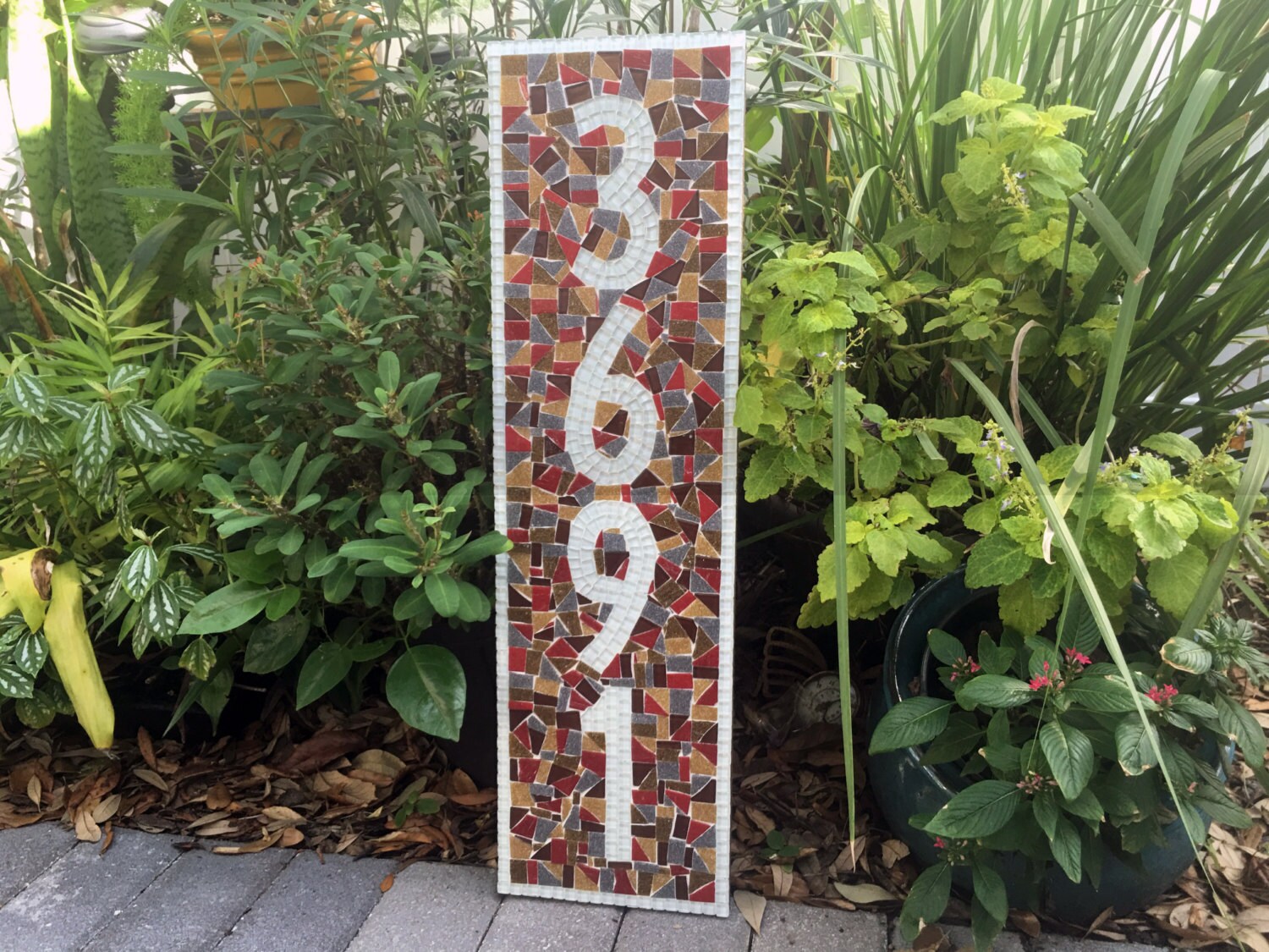 Vertical Mosaic Address Plaque Outdoor House Number Sign Etsy