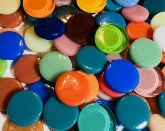 Round Mosaic Tiles - Multicolored - Flat Round 18 mm - Grab Bag - 1/2 Pound