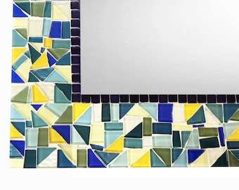 Large Mosaic Wall Mirror, Blue Yellow Green