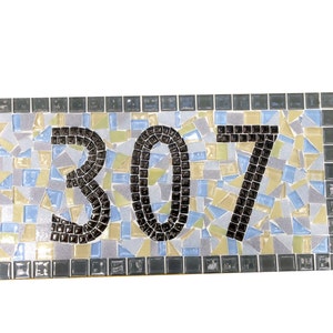 Outdoor House Numbers, Mosaic Address Sign in Gray, Yellow, Blue, White image 3