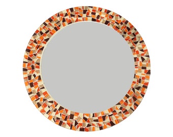 Round Wall Mirror, Orange Brown Tan Mosaic Mirror