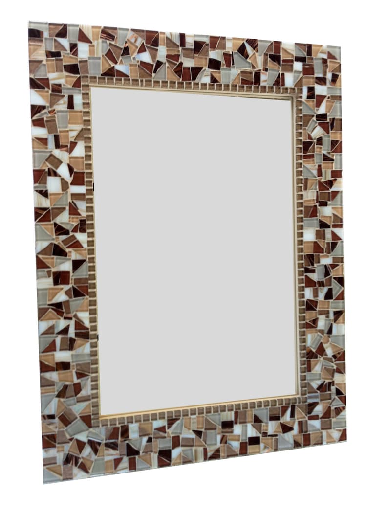 Brown Wall Mirror // Mosaic Wall Art // Home Decor // Stained Etsy