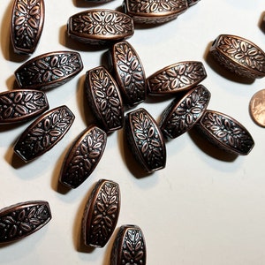 Copper Oblong Beads with Flower Detail, 25 x 12 mm, 50 Beads image 2