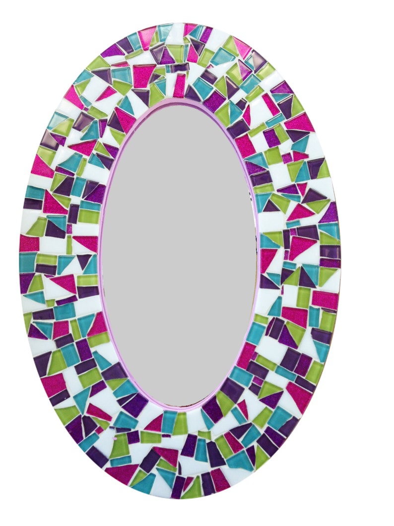 Mosaic Wall Mirror Oval Decorative Mirror Pink Purple Lime Etsy