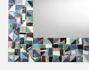 Green, Brown, Gray Wall Mirror, Glass Mosaic Mirror, Bathroom Mirror, Decorative Mirror, Large Mirror