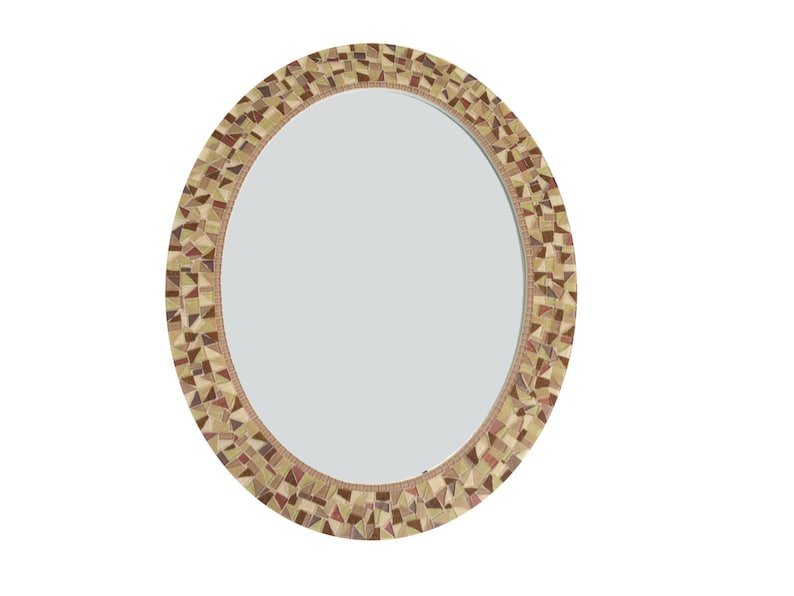 Brown Wall Mirror Oval Mosaic Decorative And Tan Home Decor Bathroom Art