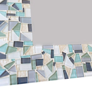 Mosaic Mirror // Neutral White, Gray, and Light Aqua // Beach House Decor 画像 3