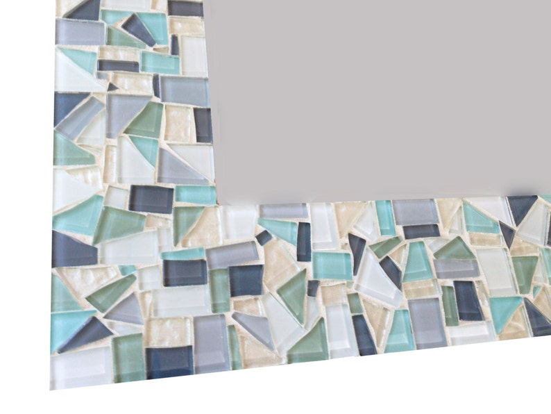 Mosaic Mirror // Neutral White, Gray, and Light Aqua // Beach House Decor 画像 3