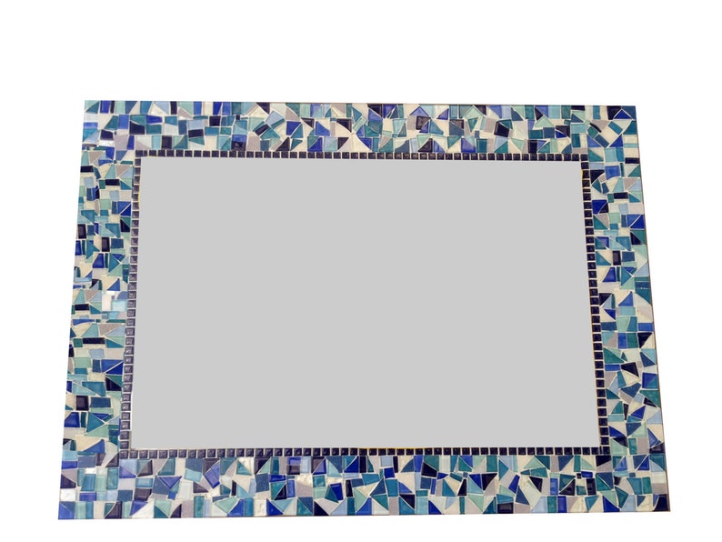 Large Mosaic Wall Mirror Bathroom Mirror Blue White Navy Etsy