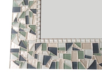 White, Gray, Green Mosaic Wall Mirror