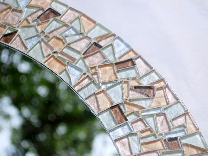 Round Mosaic Mirror Metallic Silver Gold Bronze Wall Mirror Etsy