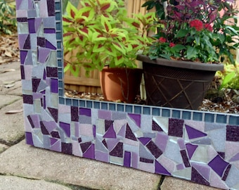 Purple, Silver, Gray Mosaic Wall Mirror -- Custom Made