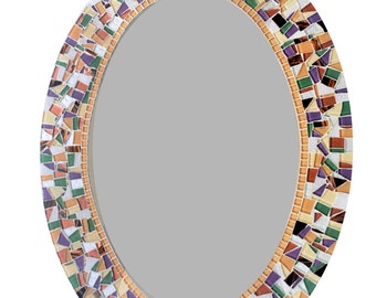 Oval Mosaic Mirror // Multicolored Brown, Green, White, Purple