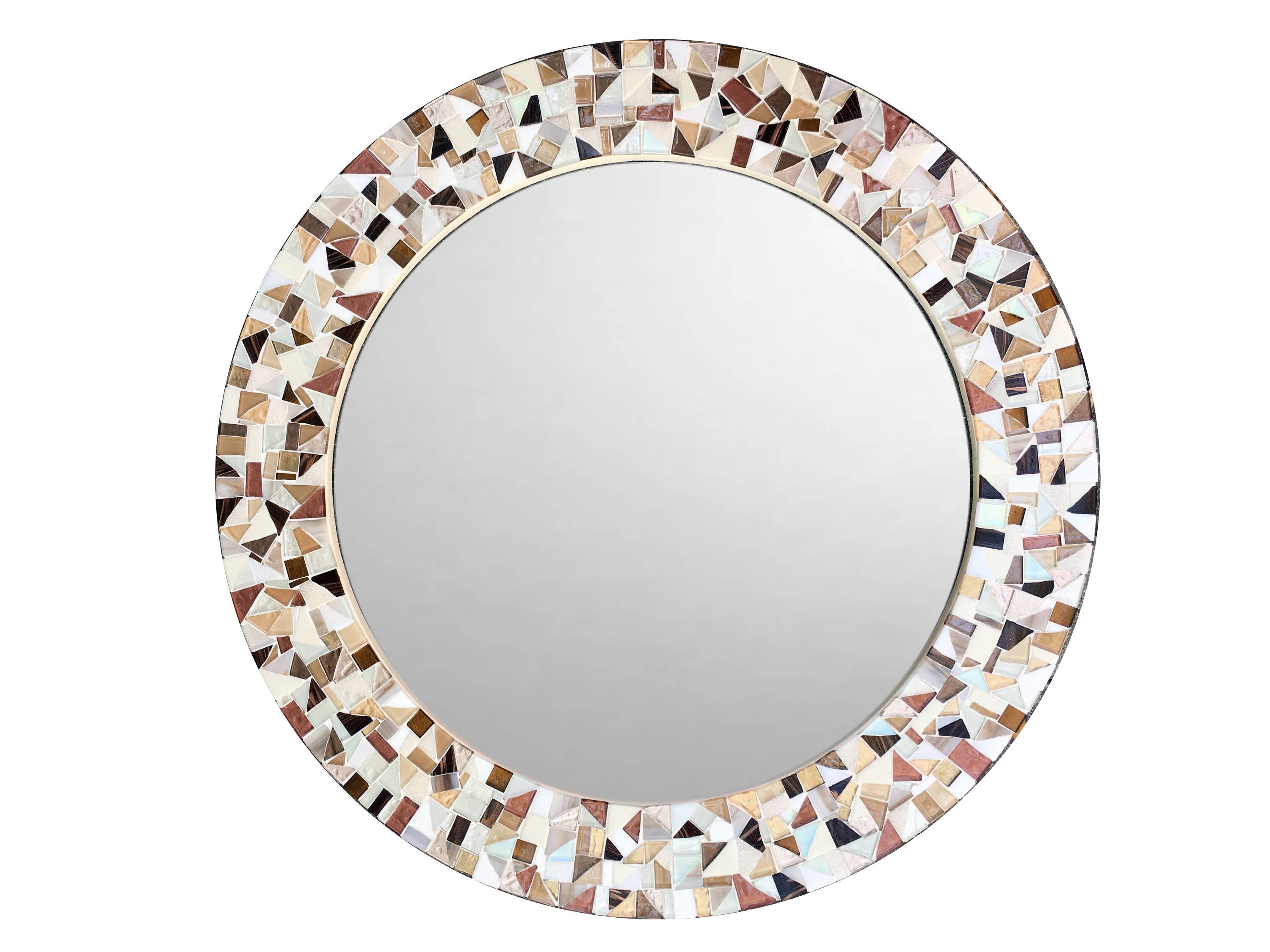 Round Wall Mirror, Brown and White Mosaic Mirror