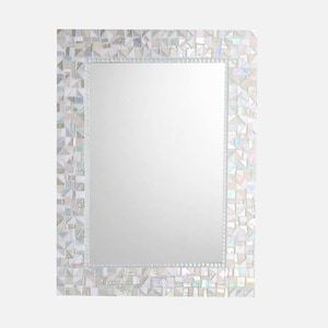 All White Wall Mirror, Large Mosaic Mirror, Neutral White Home Decor image 4