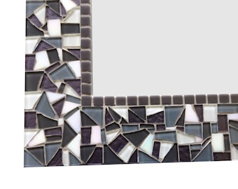 Bathroom Mirror, Mosaic Wall Mirror, Gray White Dark Purple