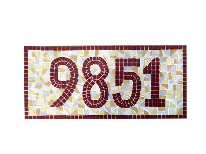 Mosaic Outdoor House Number Sign in Maroon, Gray, Golden Yellow image 2