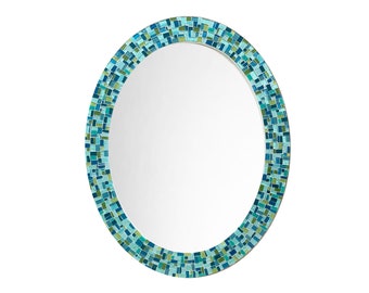 Colorful Wall Mirror, Bathroom Mirror, Mosaic Mirror, Teal Aqua Lime Green