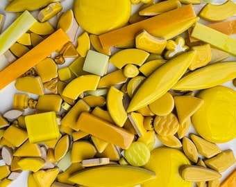 Mixed Lot - Yellow Mosaic Tiles - Many Sizes and Shapes - 1/2 LB