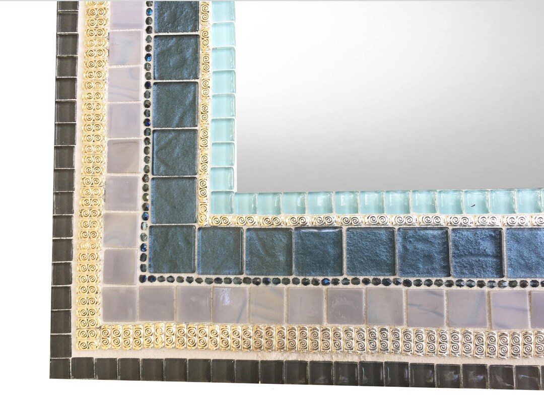 Bathroom Mirror, Blue and Gray Mosaic Mirror, Large Wall Mirror Etsy