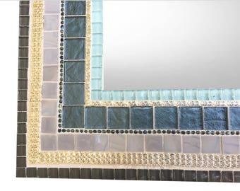 Bathroom Mirror, Blue and Gray Mosaic Mirror, Large Wall Mirror