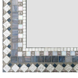 Large Wall Mirror in Silver Gray and White // Mosaic Mirror // Mixed Media Mosaic