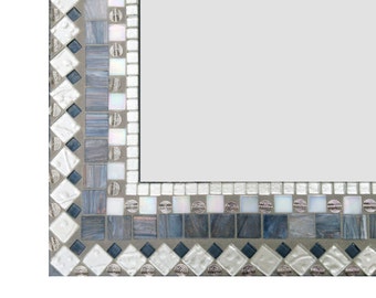 Large Wall Mirror in Silver Gray and White // Mosaic Mirror // Mixed Media Mosaic