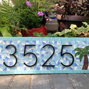 Beach House Address Sign -- House Number Plaque -- Palm Tree -- Mosaic Outdoor House Numbers