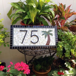 Address Sign with Palm Tree, Custom Mosaic House Number Plaque image 3