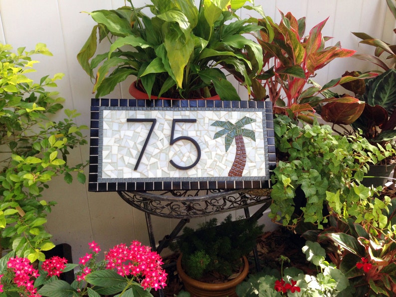 Address Sign with Palm Tree, Custom Mosaic House Number Plaque image 3